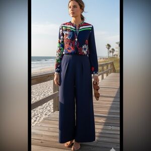 Stitch fix plenty Tracy Reese blouse floral wide leg pull on pants comfort M